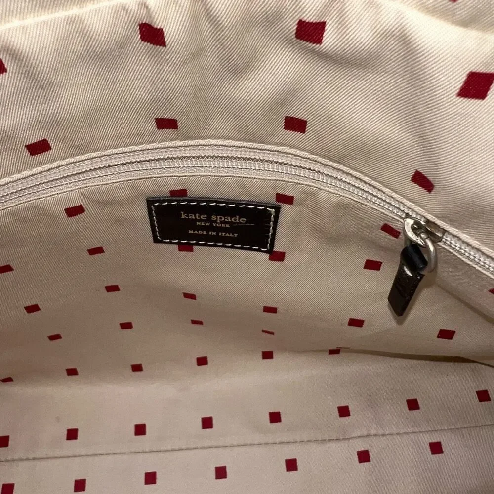 Kate Spade Made in Italy Vintage Red Square Interior Canvas and Leather Shoulder